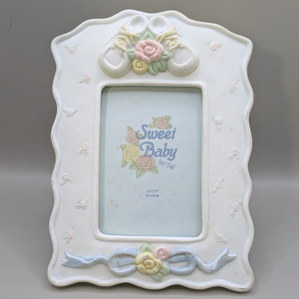 VTG Figi Graphics Sweet Baby Picture Frame 3D Pastel Rose Bow Nursery 3.5x5